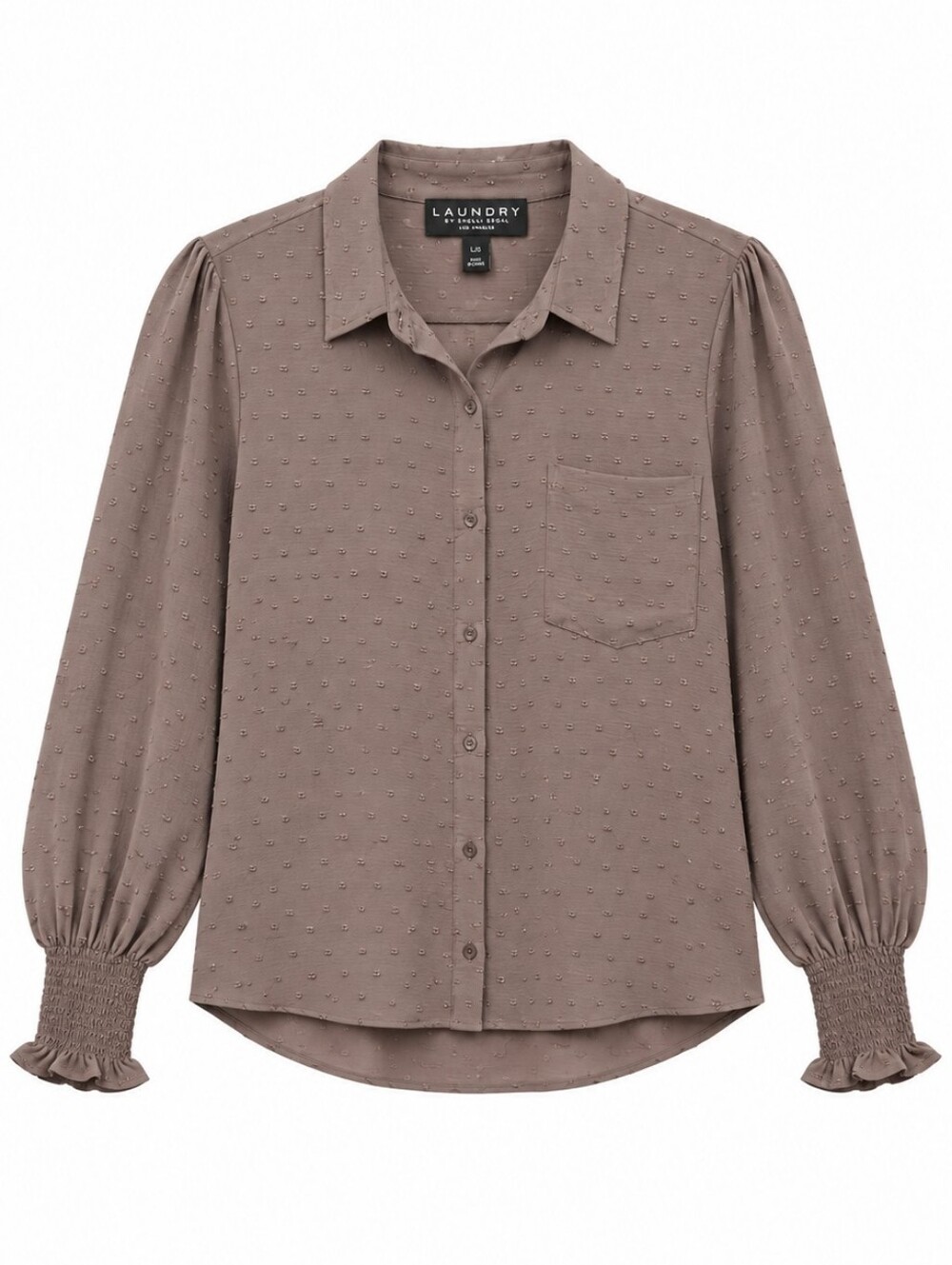 Laundry by Shelli Segal Taupe Puff-Sleeve Button-Down Blouse